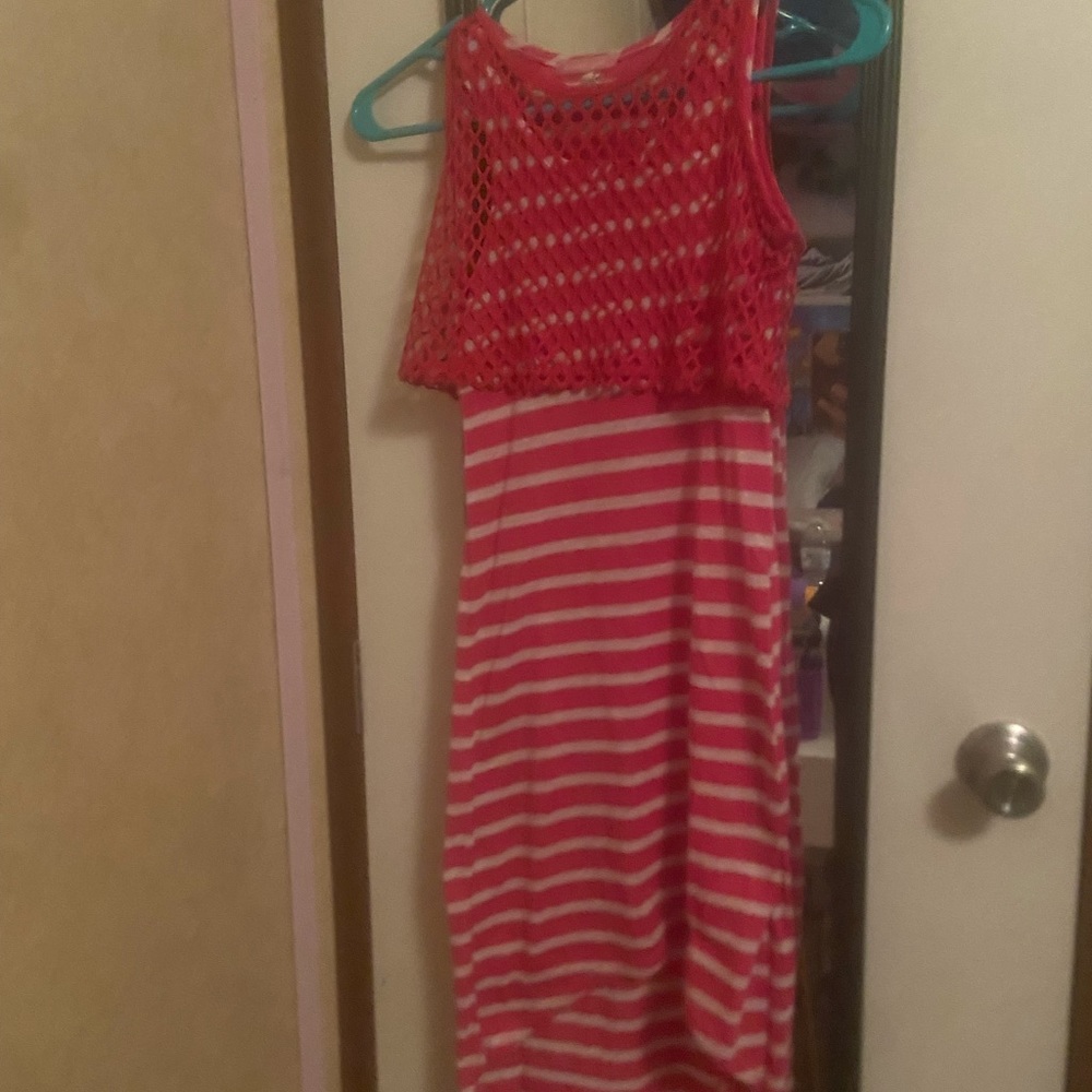 Pink and White Stripped Dress W/ Coverup